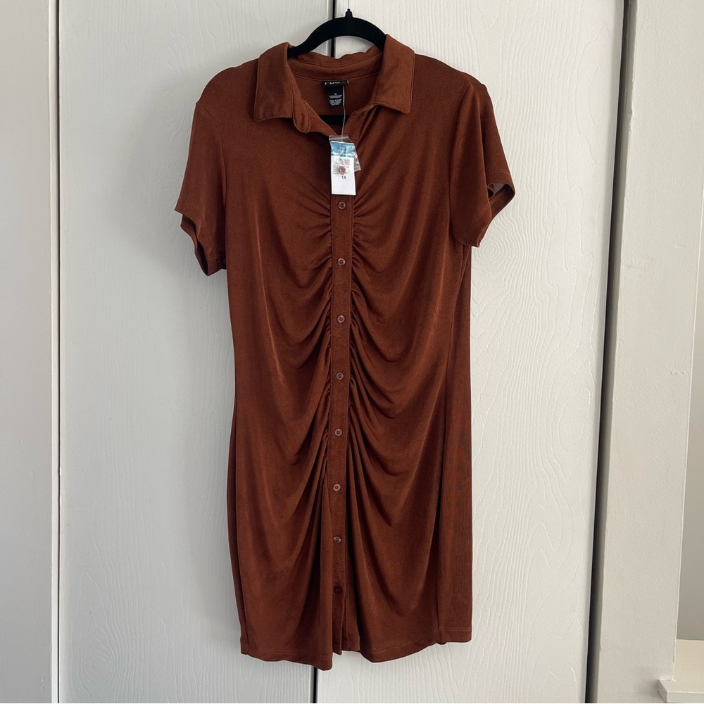 NWT Brown Button-Front Mini Dress